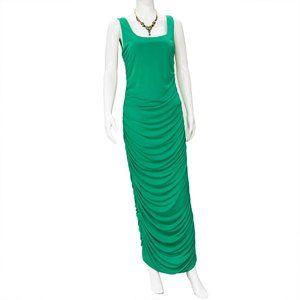 1689-Minuet Green Sleeveless Gathered Style Gown